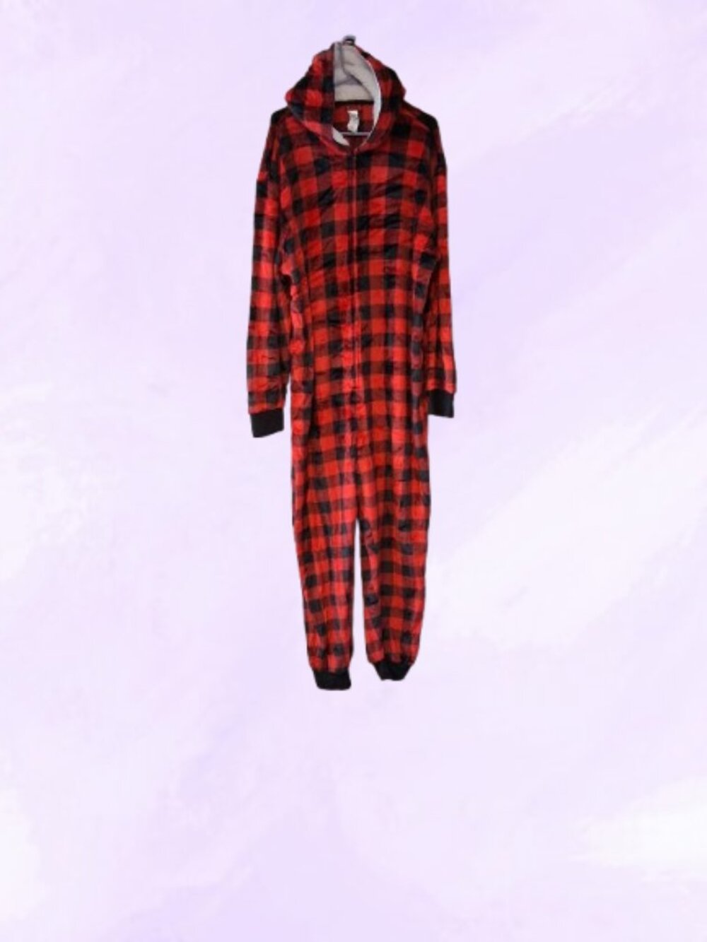 Jolly Jammies buffalo plaid reindeer onesie in red and black size adult unisex